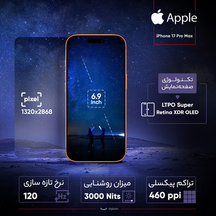 گوشی موبایل اپل مدل iPhone 17 Pro Max ZAA تک سیم کارت + eSim ظرفیت 256 گیگابایت و رم 12 گیگابایت - نات اکتیو یدون رجیستری