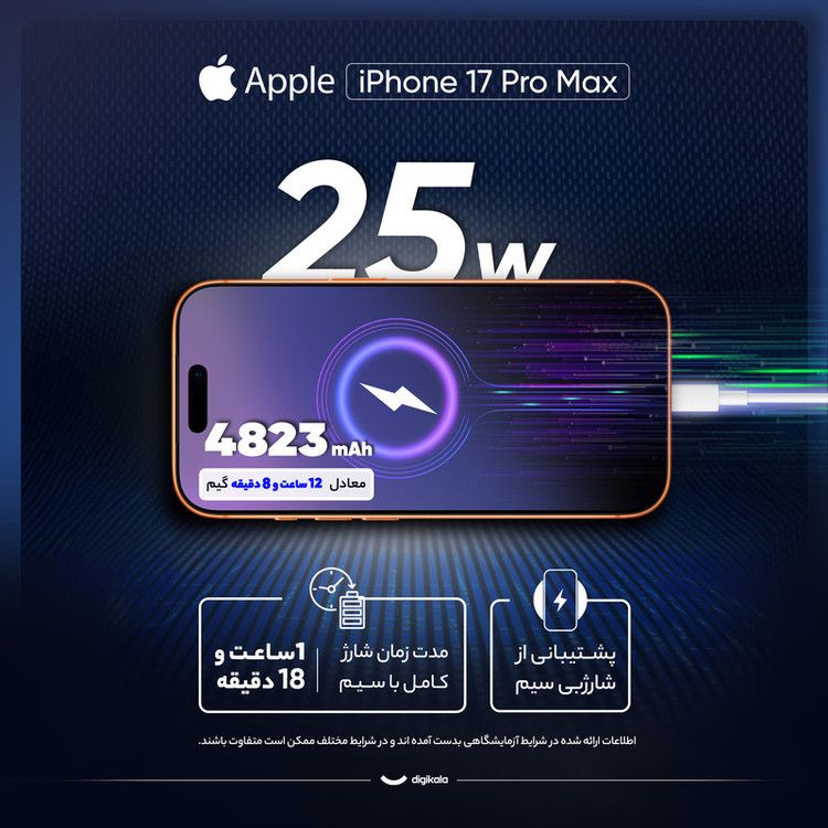 گوشی موبایل اپل مدل iPhone 17 Pro Max ZAA تک سیم کارت + eSim ظرفیت 256 گیگابایت و رم 12 گیگابایت - نات اکتیو یدون رجیستری